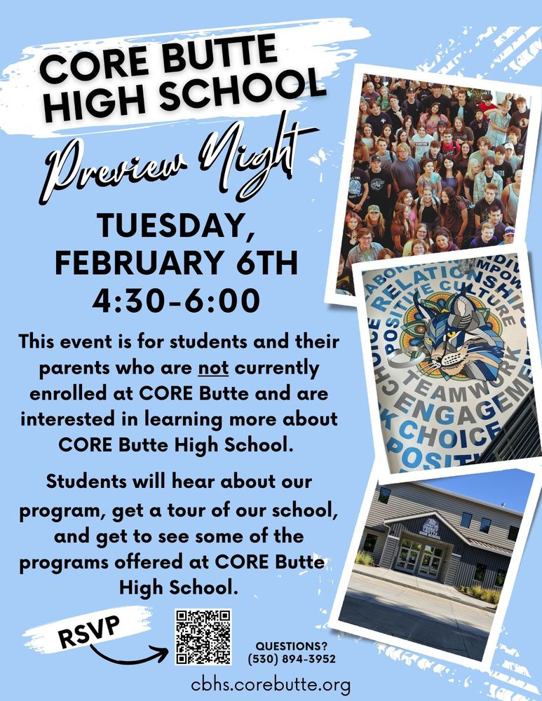 CORE Butte High School Preview Night February 6th at 4:30pm