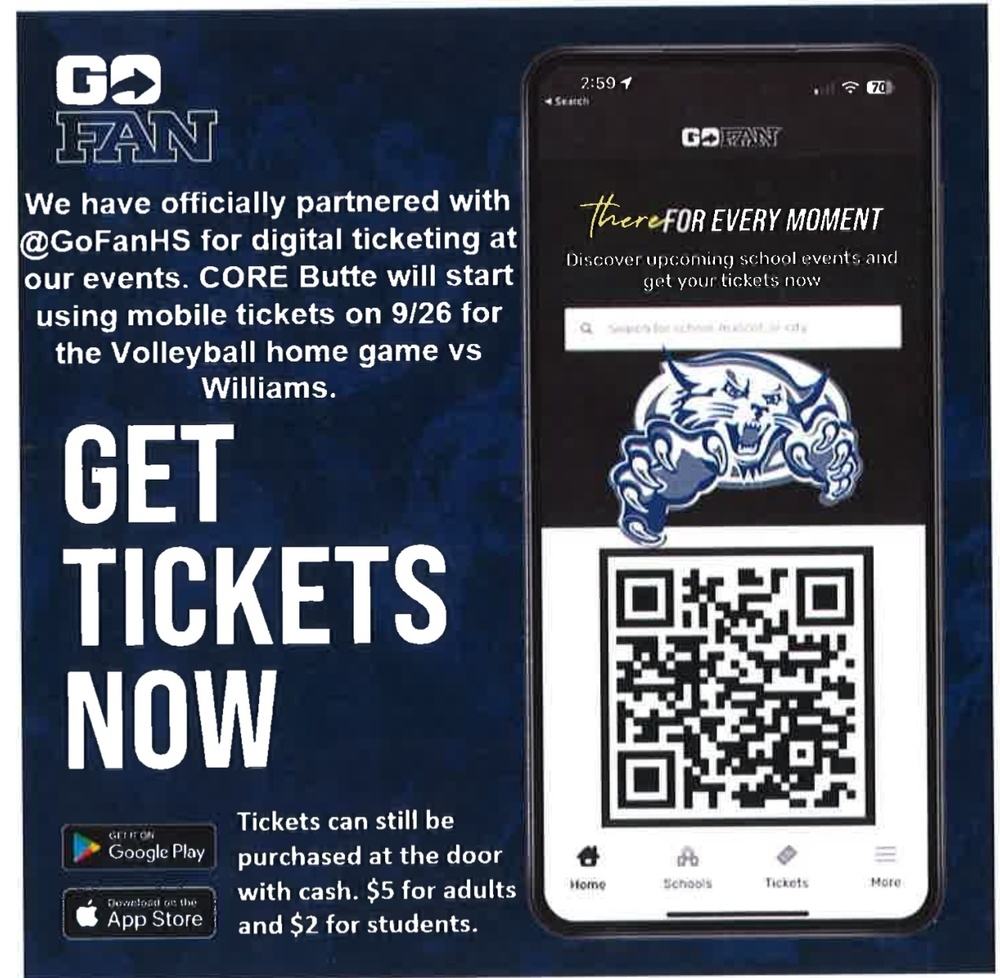 GoFan Ticket Sales at CBHS CORE Butte High School