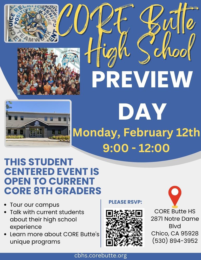 CORE Butte High School Preview Day February 12th at 9am