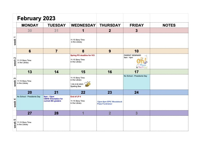 February Calendar of Events