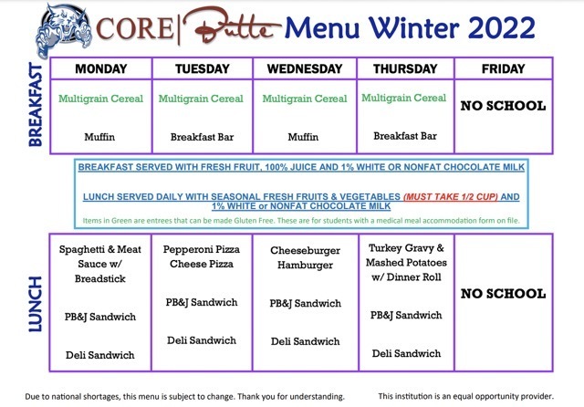 winter 22 lunch menu